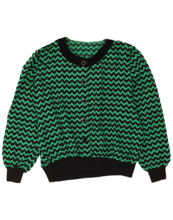 Винтажная женская блузка с длинным рукавом, топ UK 18 XL, зеленый шеврон