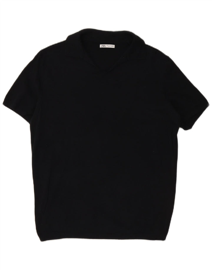 Мужская рубашка-поло ZARA среднего размера, темно-синяя