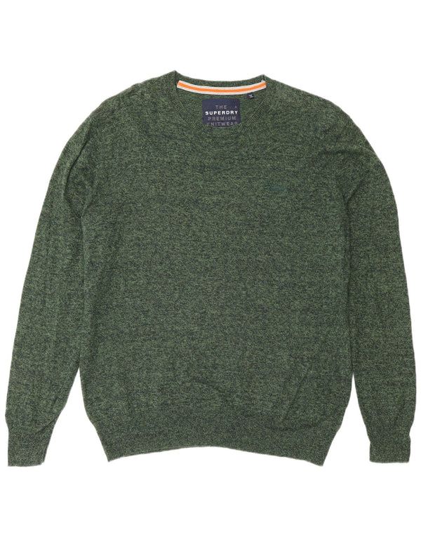 Мужской свитер Superdry с круглым вырезом 2XL, зеленый хлопок с крапинками
