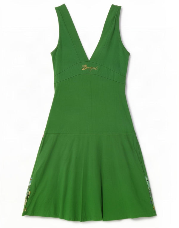 Desigual Womens Sleeveless Bubble Dress UK 8 Small Green Floral Cotton