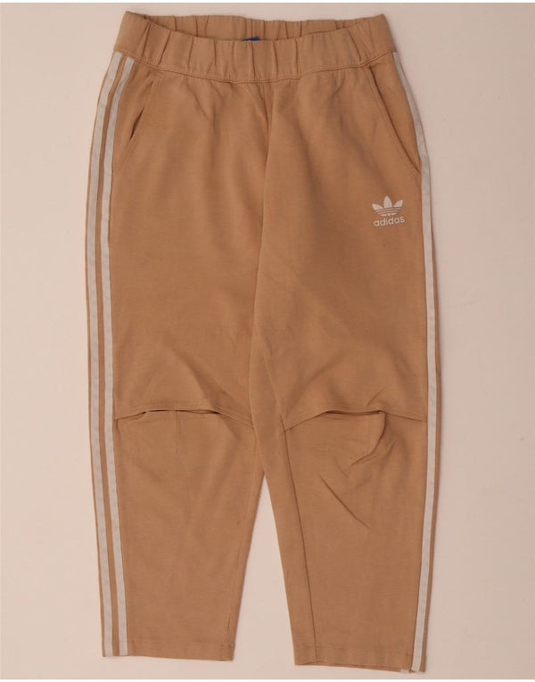 ADIDAS Womens Capri Tracksuit Trousers UK 10 Small Beige Cotton
