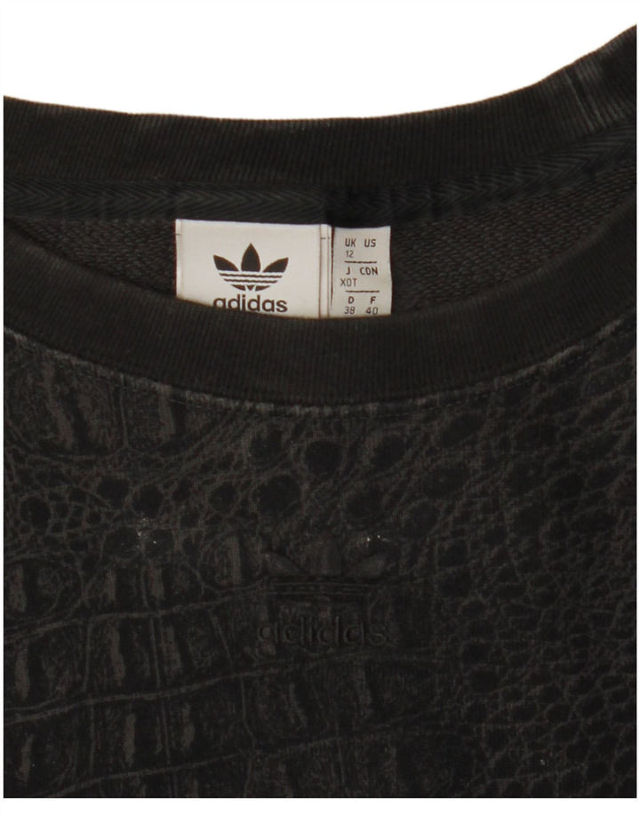 ADIDAS Womens Oversized Sweatshirt Jumper UK 12 Medium  Black Animal Print