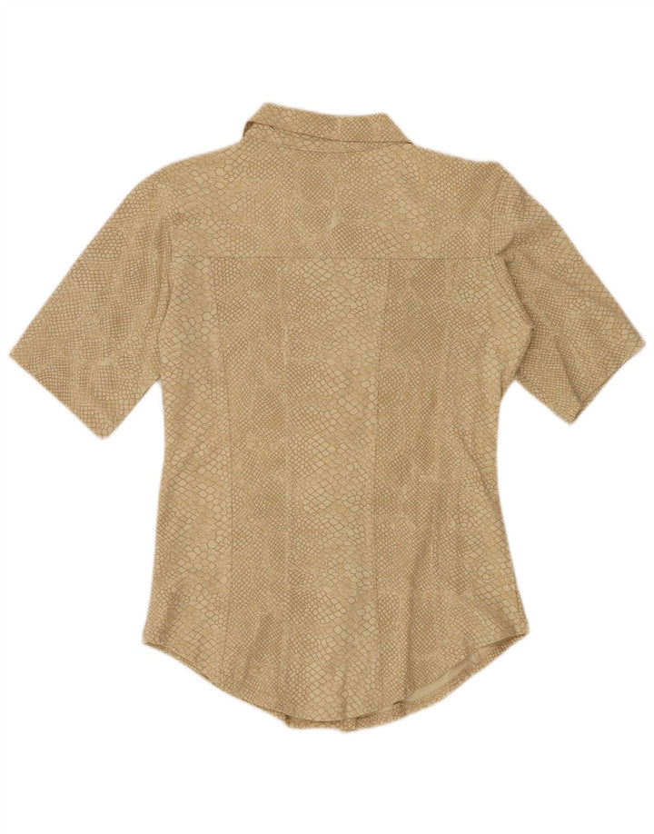 VINTAGE Женская рубашка с абстрактным узором UK 12, средний бежевый с животным принтом