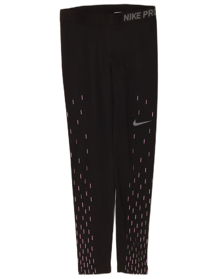 Женские леггинсы с рисунком Nike Dri Fit UK 12, средние, черные с геометрическим рисунком