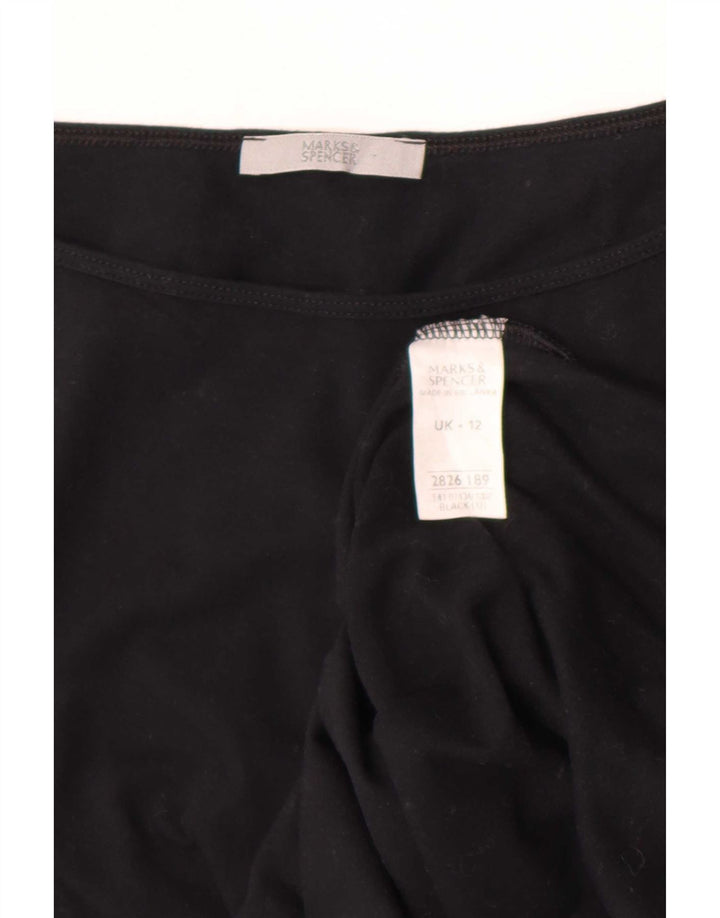 Женский укороченный топ Marks & Spencer с рукавом 3/4, Великобритания 12, средний черный хлопок