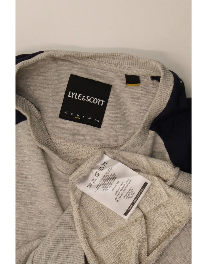 Мужской свитер Lyle & Scott, джемпер среднего серого цвета, хлопок с цветными блоками