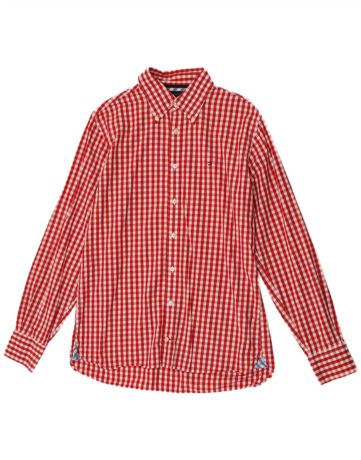 Мужская рубашка Tommy Hilfiger в клетку красного цвета, хлопок
