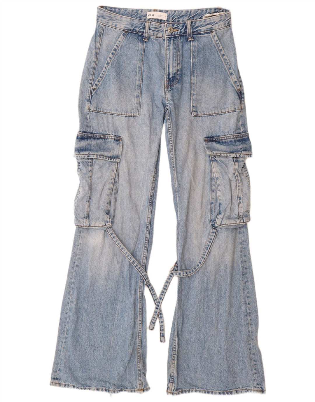 Женские расклешенные джинсы карго ZARA EU 34 2XS W24 L32, синий хлопок