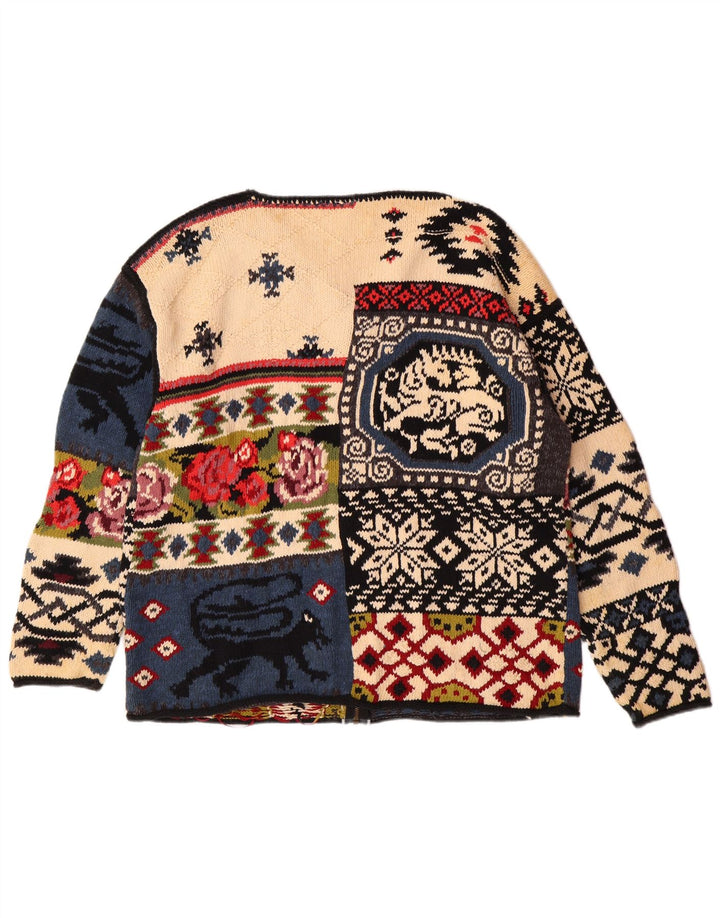 Винтажный женский свитер-кардиган с графическим рисунком, Великобритания, 10 маленьких разноцветных богемных цветов