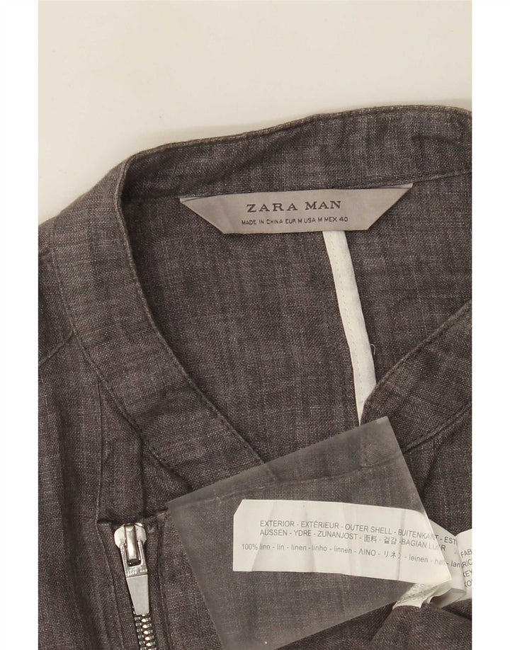 Мужская куртка Zara UK 36, льняная, среднего серого цвета