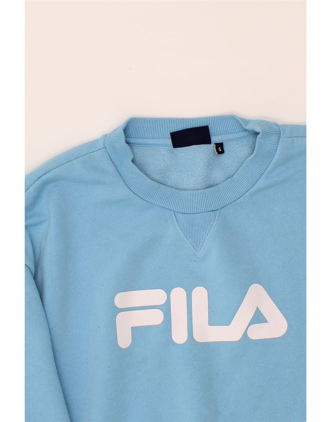FILA Mens Graphic Sweatshirt Jumper Small Blue Cotton Vintage Fila and Second-Hand Fila from Messina Hembry 