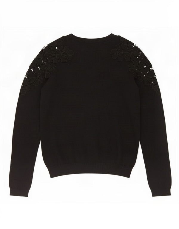 Женский укороченный свитер с вырезом лодочкой Topshop UK 4 XS, черный нейлон с цветочным принтом