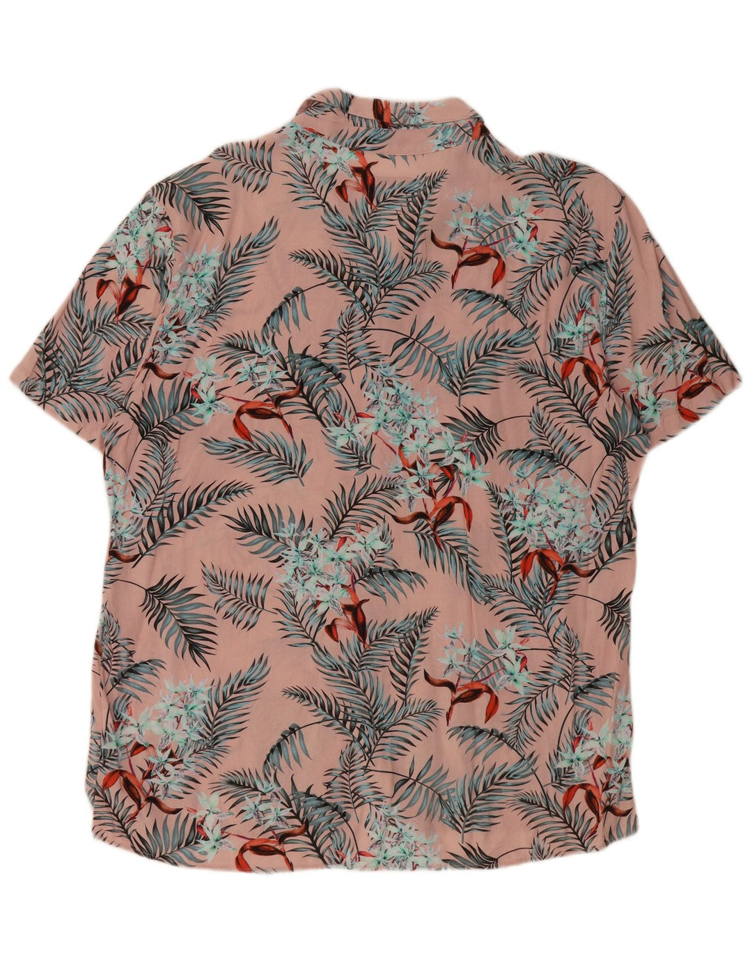 PULL & BEAR Мужская рубашка с коротким рукавом XL Розовая вискозная с цветочным принтом Гавайская