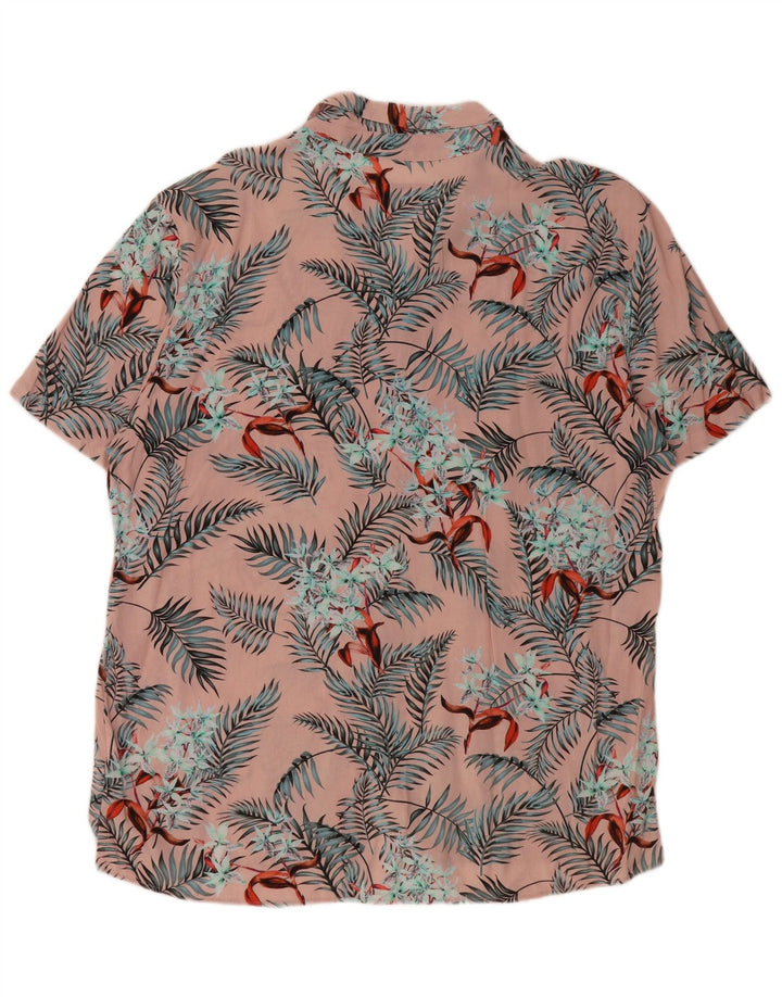 PULL & BEAR Мужская рубашка с коротким рукавом XL Розовая вискозная с цветочным принтом Гавайская