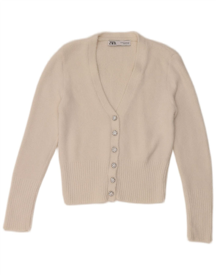 Женский укороченный кардиган Zara UK 12, средний белый цвет