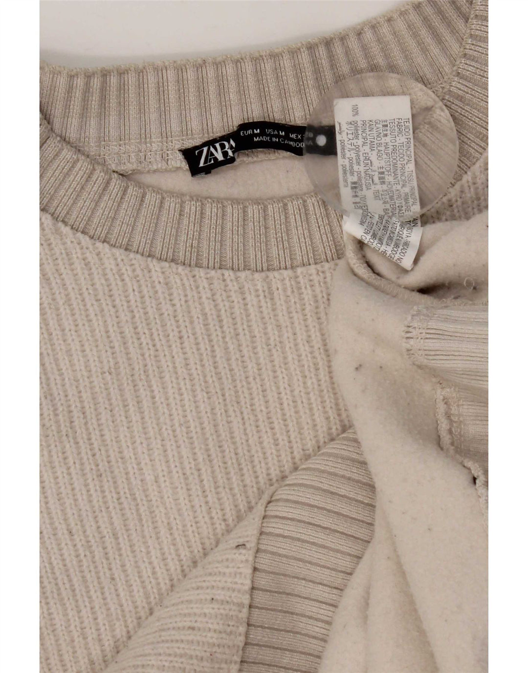 Женский джемпер с круглым вырезом Zara UK 14, средний белый полиэстер