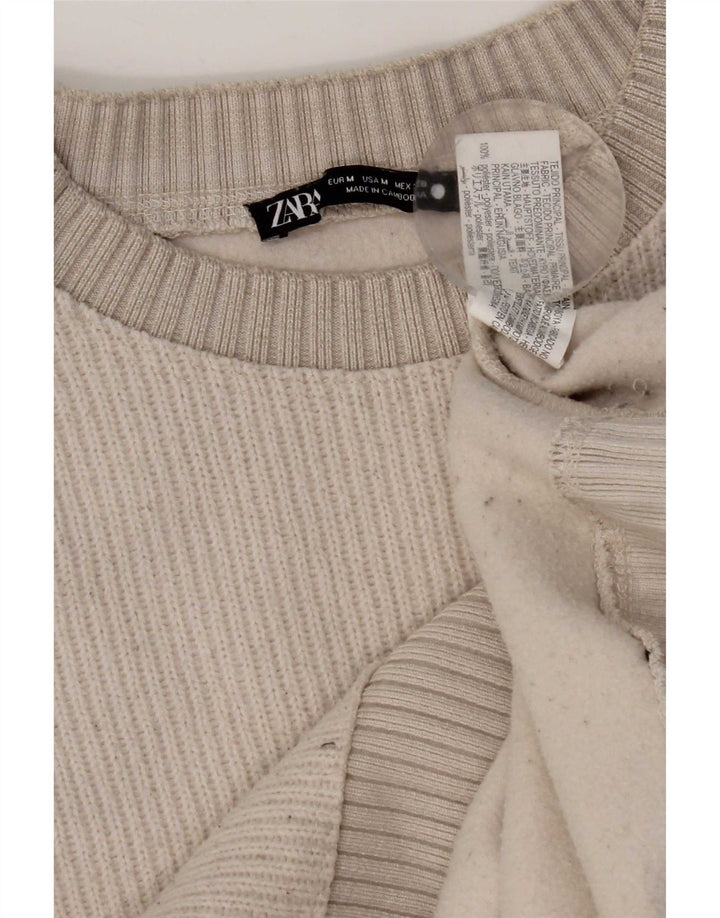 Женский джемпер с круглым вырезом Zara UK 14, средний белый полиэстер