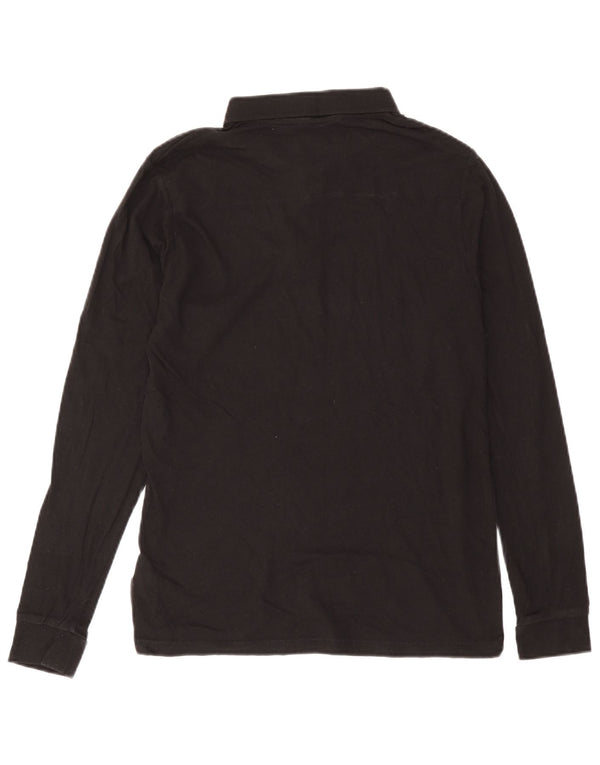 French Connection Mens Long Sleeve Polo Shirt Medium Black Cotton