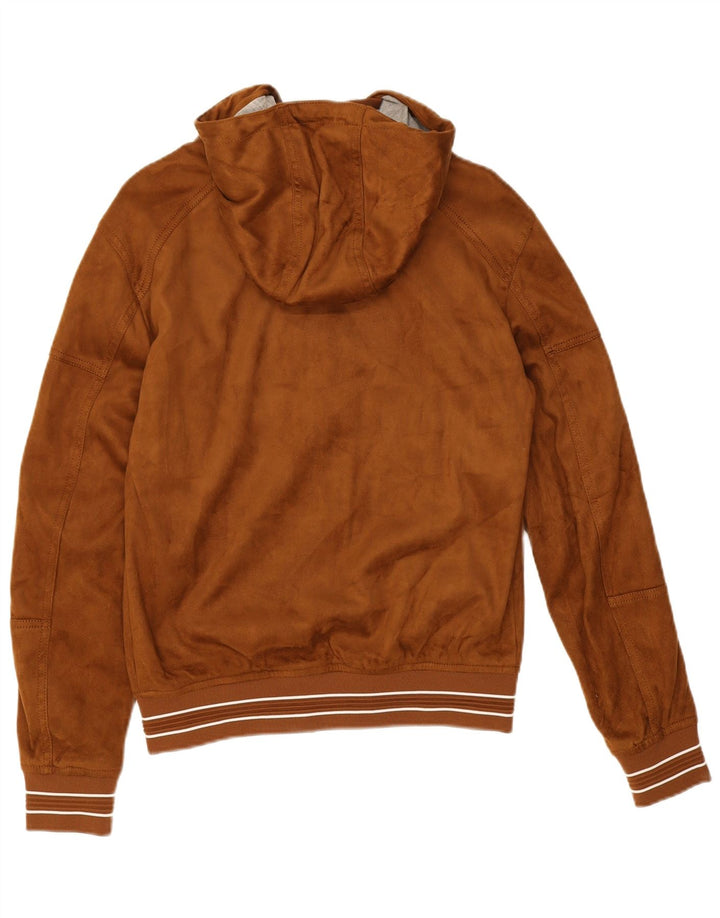 Мужская куртка-бомбер с капюшоном Zara UK 36, маленький коричневый полиэстер