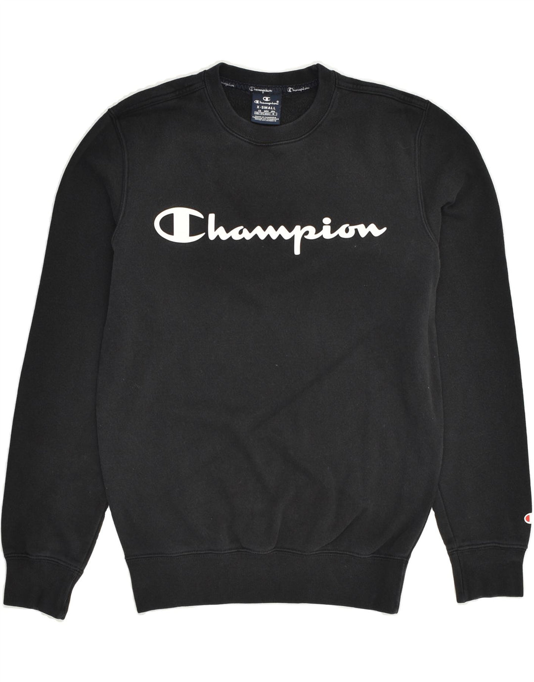 CHAMPION Womens Graphic Sweatshirt Jumper UK 6 XS Black Cotton | Vintage Champion | Thrift | Second-Hand Champion | Used Clothing | Messina Hembry 