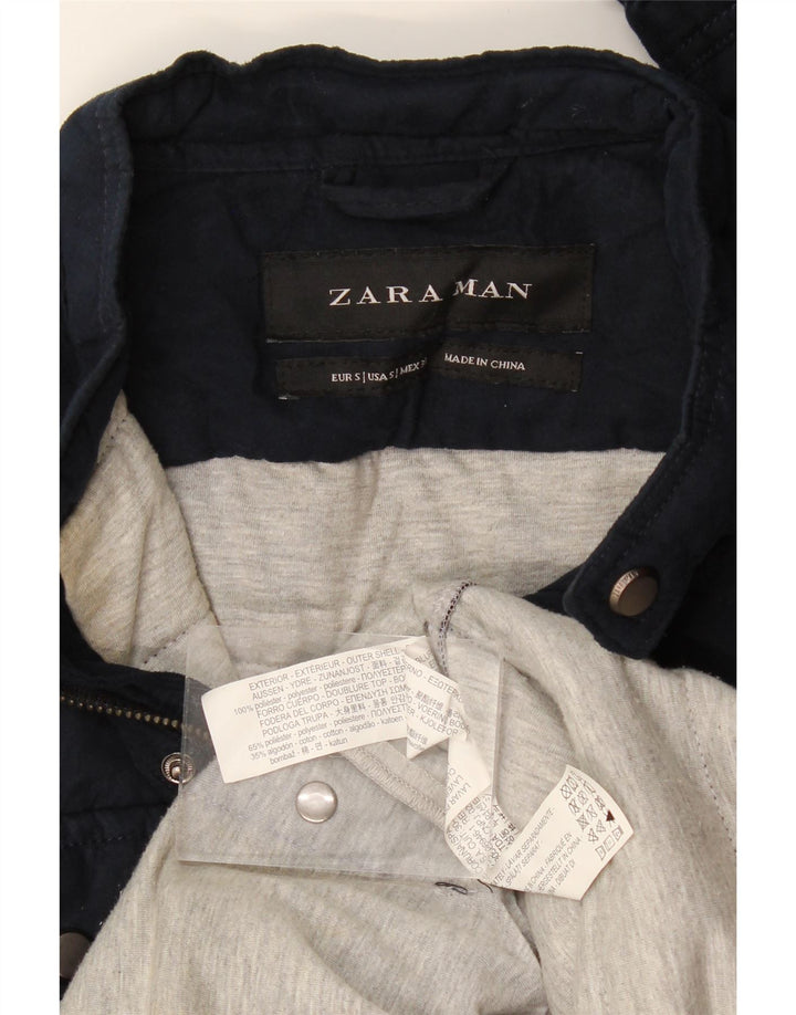 Мужская стеганая куртка Zara UK 36, маленькая, темно-синяя, полиэстер