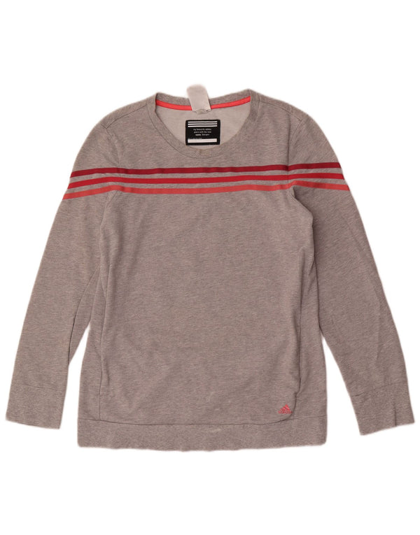 Adidas Womens Sweatshirt Jumper UK 12/14 Medium Grey Flecked Cotton