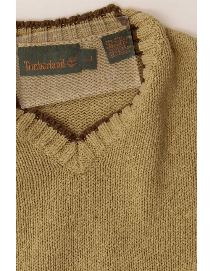 Мужской джемпер с v-образным вырезом Timberland, большой зеленый хлопковый свитер