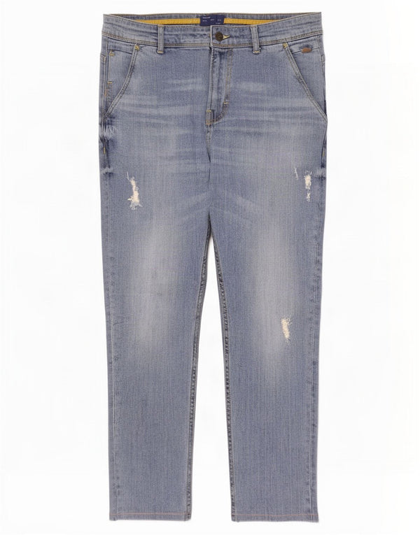 Zara Mens Distressed Cropped Jeans EU 42 Large W32 L26 Blue Cotton