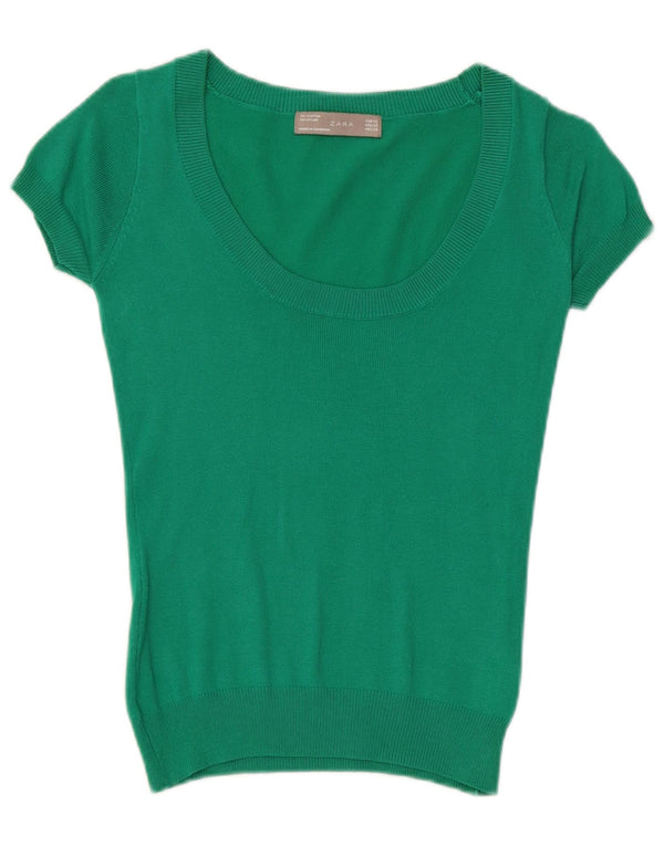 Женский джемпер с коротким рукавом с вырезом лодочкой Zara UK 4 XS, зеленый хлопок