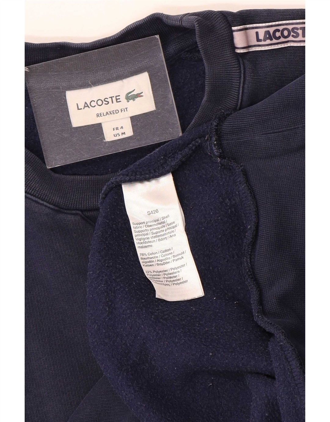 Мужской свитшот с рисунком Lacoste, размер 4, средний, темно-синий, с цветными блоками
