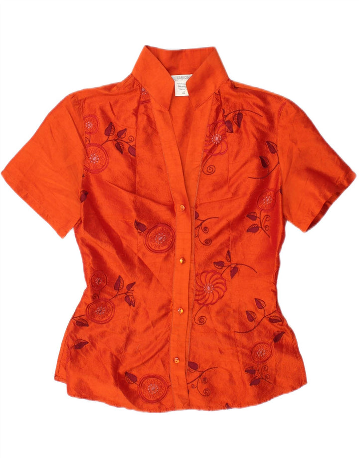 NARACAMICEE Womens Short Sleeve Shirt Blouse UK 12 Medium Orange Silk Vintage Naracamicee and Second-Hand Naracamicee from Messina Hembry 