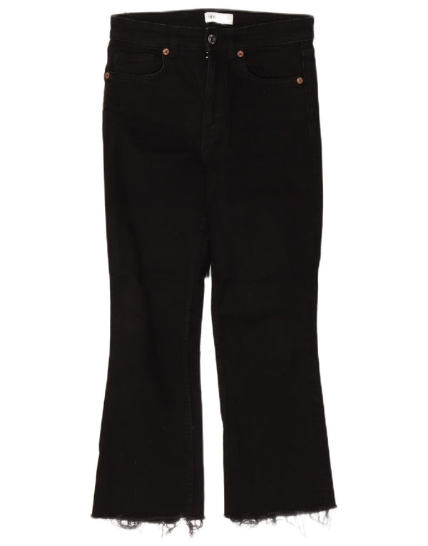 Женские укороченные джинсы Bootcut с высокой талией Zara EU 38, маленькие W28 L25, черный хлопок