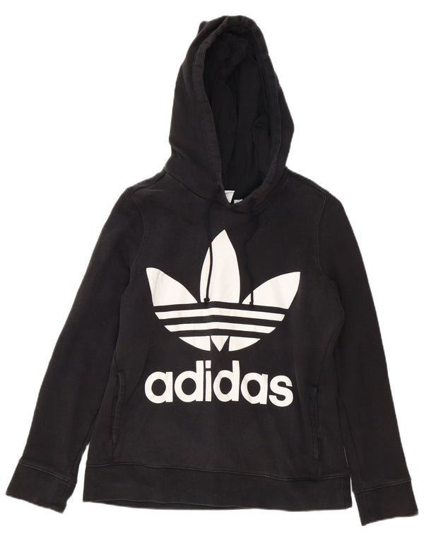 Женский джемпер с капюшоном Adidas Oversized с рисунком UK 10, маленький, черный, хлопок