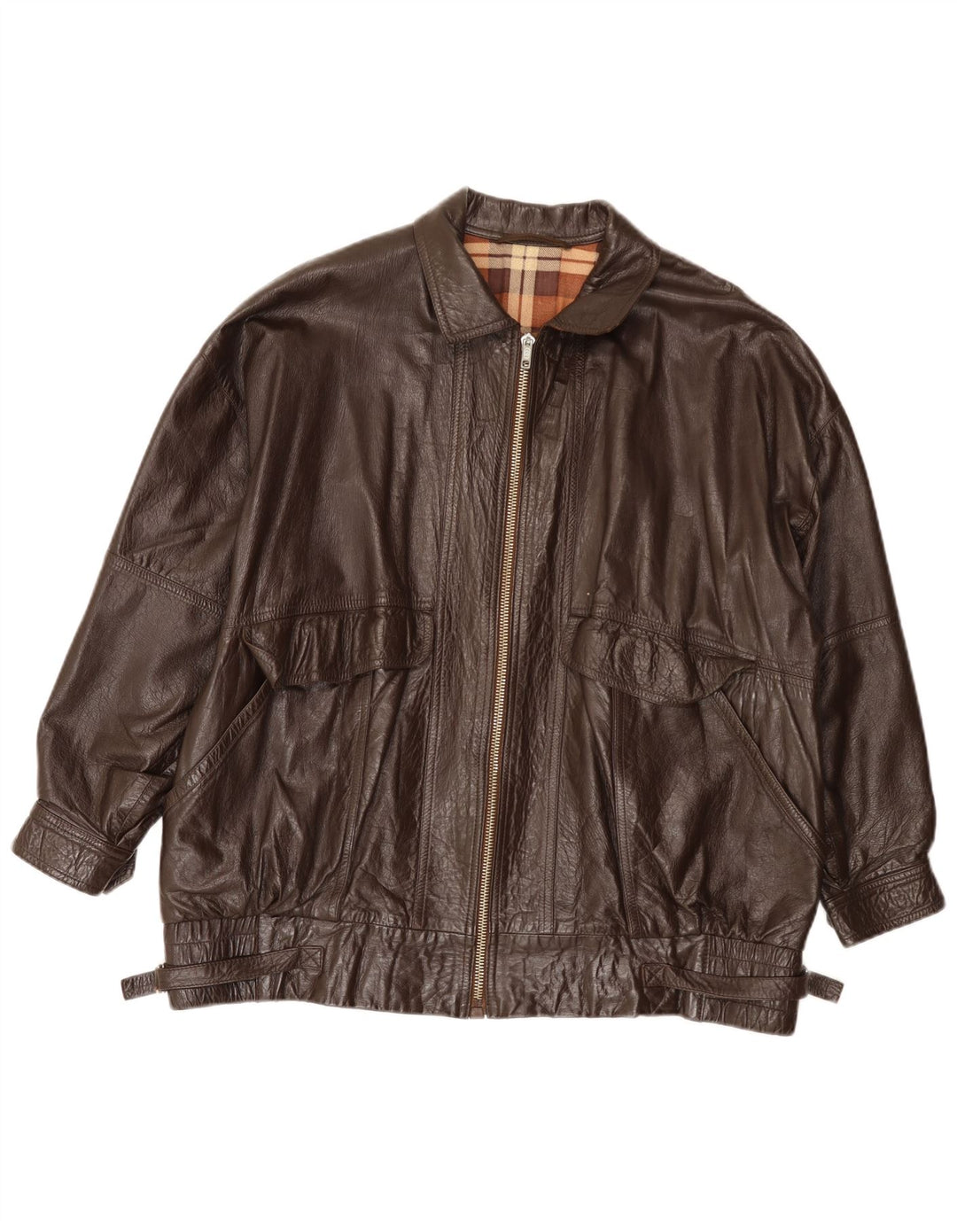 Винтажная мужская кожаная куртка UK 40, большая коричневая