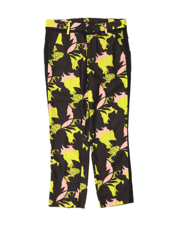 GUESS Женские укороченные повседневные брюки W27 L25, черный полиэстер с цветочным принтом