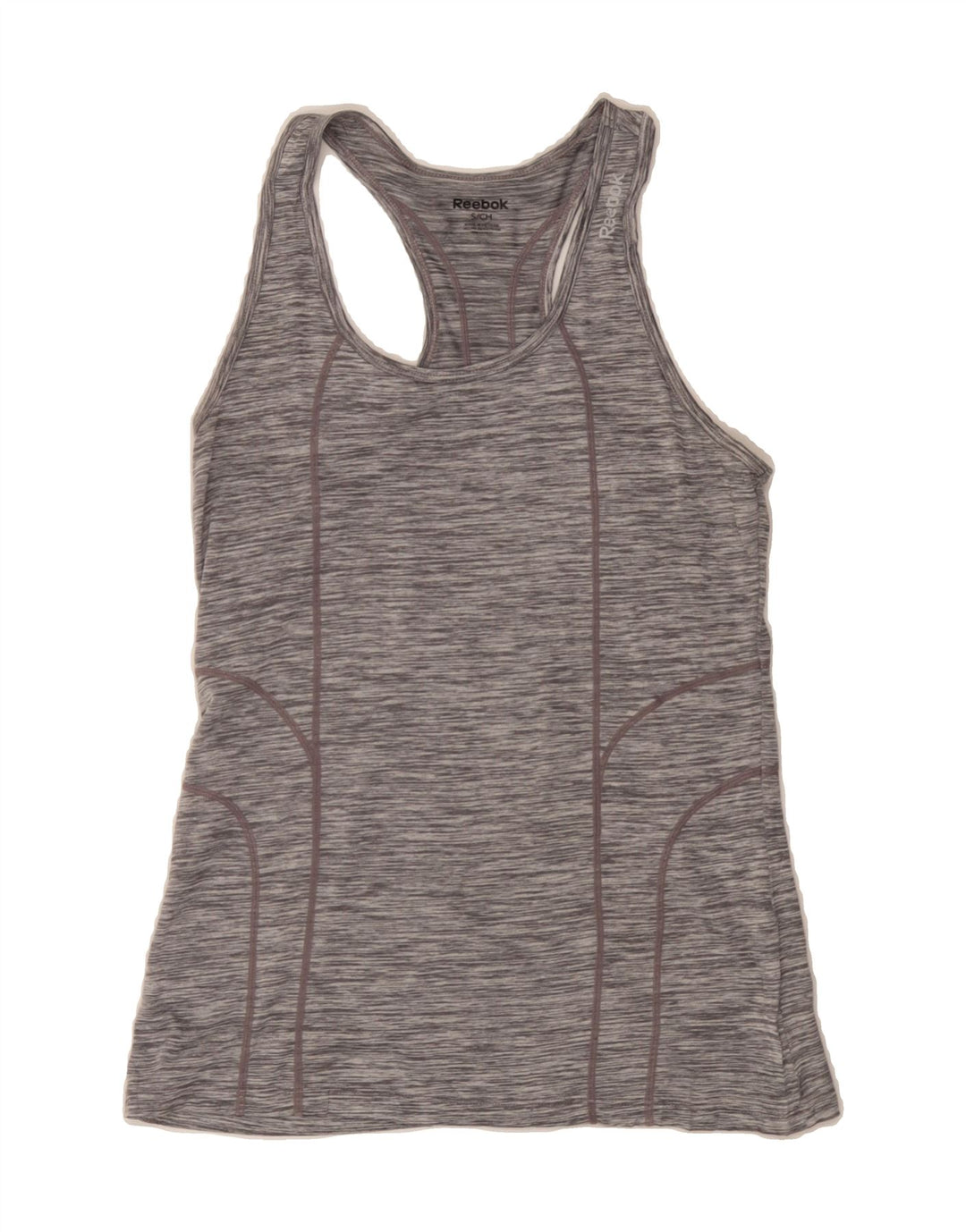 REEBOK Womens Vest Top UK 8 Small Grey Pinstripe Polyester Vintage Reebok and Second-Hand Reebok from Messina Hembry 