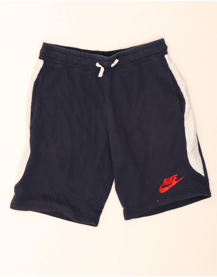 Мужские спортивные шорты Nike среднего размера, темно-синие, хлопковые с цветными блоками