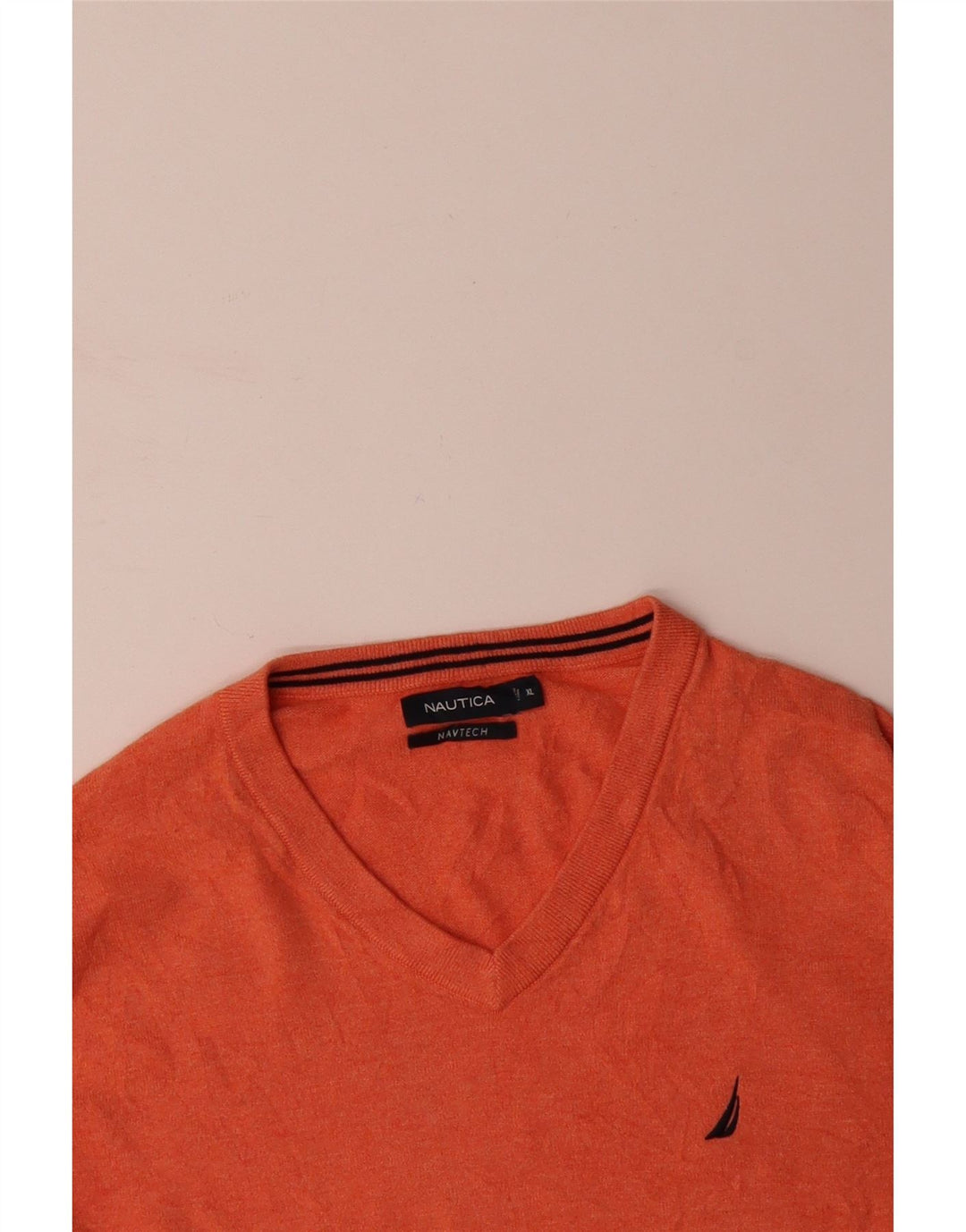 NAUTICA Mens Navtech V-Neck Jumper Sweater XL Orange