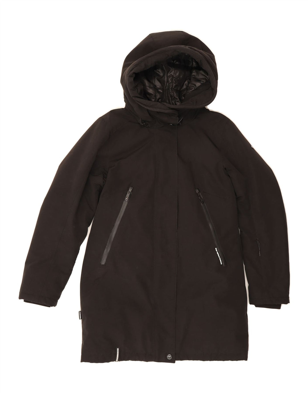 KHUJO Womens Hooded Windbreaker Coat UK 16 Large Black Polyester Vintage KHUJO and Second-Hand KHUJO from Messina Hembry 