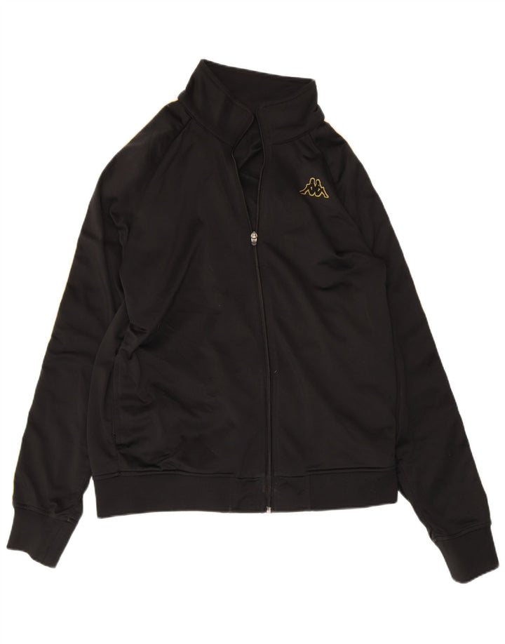 KAPPA Womens Graphic Tracksuit Top Jacket UK 14 Large Black Colourblock