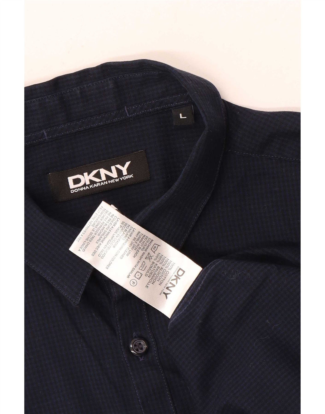 Мужская рубашка Dkny, большая темно-синяя хлопковая клетка в мелкую клетку