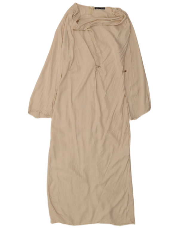 Женское платье макси с длинными рукавами Zara UK 6 XS Off White Viscose