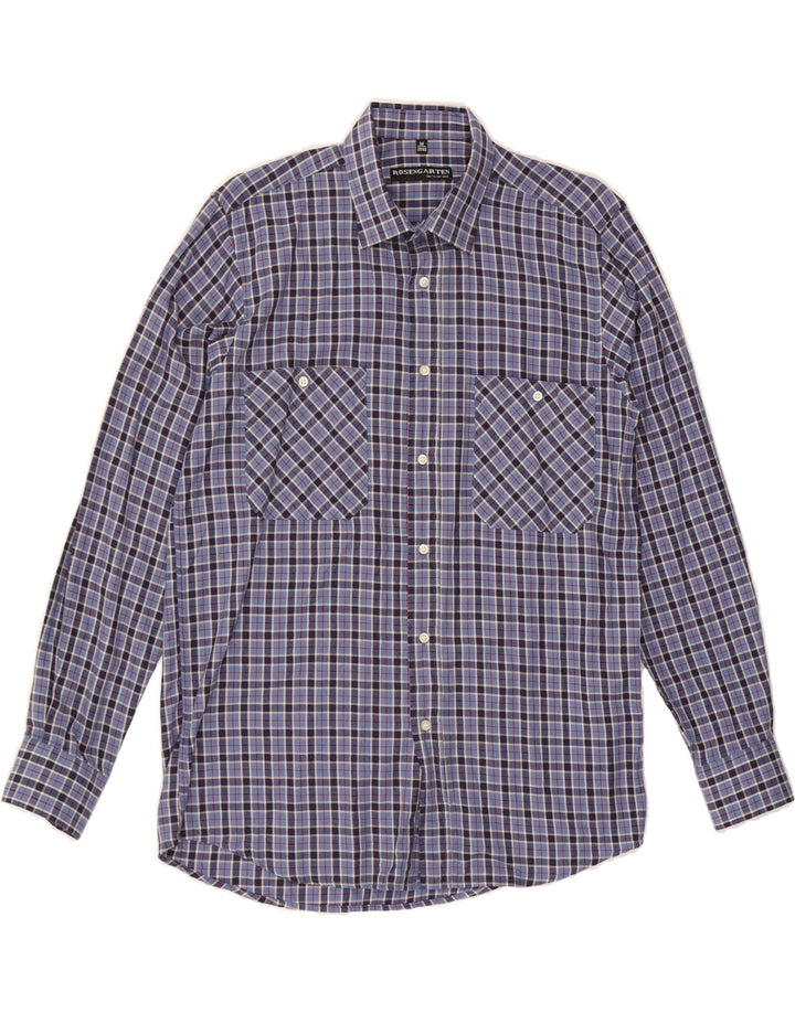 VINTAGE Mens Flannel Shirt UK 39/40 Medium Blue Check Cotton Vintage Vintage and Second-Hand Vintage from Messina Hembry 