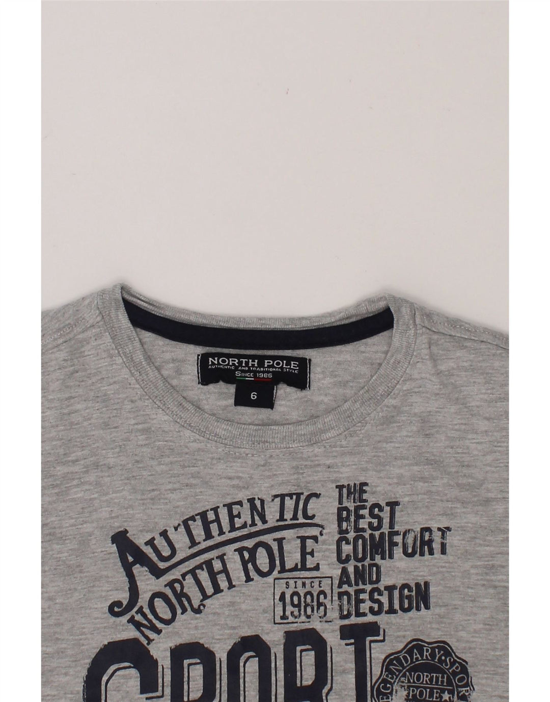 NORTH POLE Boys Graphic T-Shirt Top 5-6 Years Grey Cotton Vintage North Pole and Second-Hand North Pole from Messina Hembry 