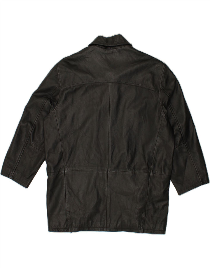 VINTAGE Мужское кожаное пальто свободного кроя IT 48 Medium Black Leather