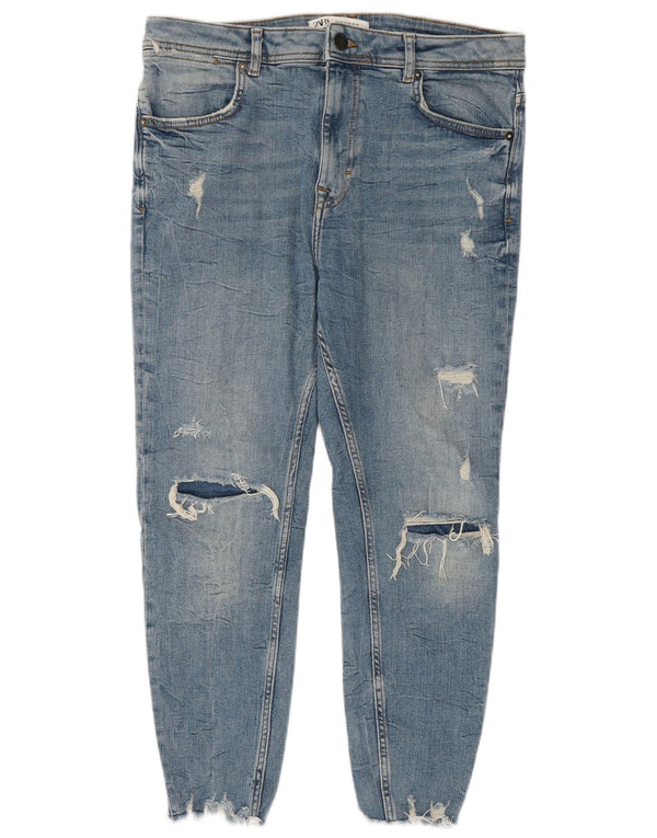 Мужские укороченные джинсы скинни с потертостями Zara EU 42, большие W32 L24, синие, хлопок