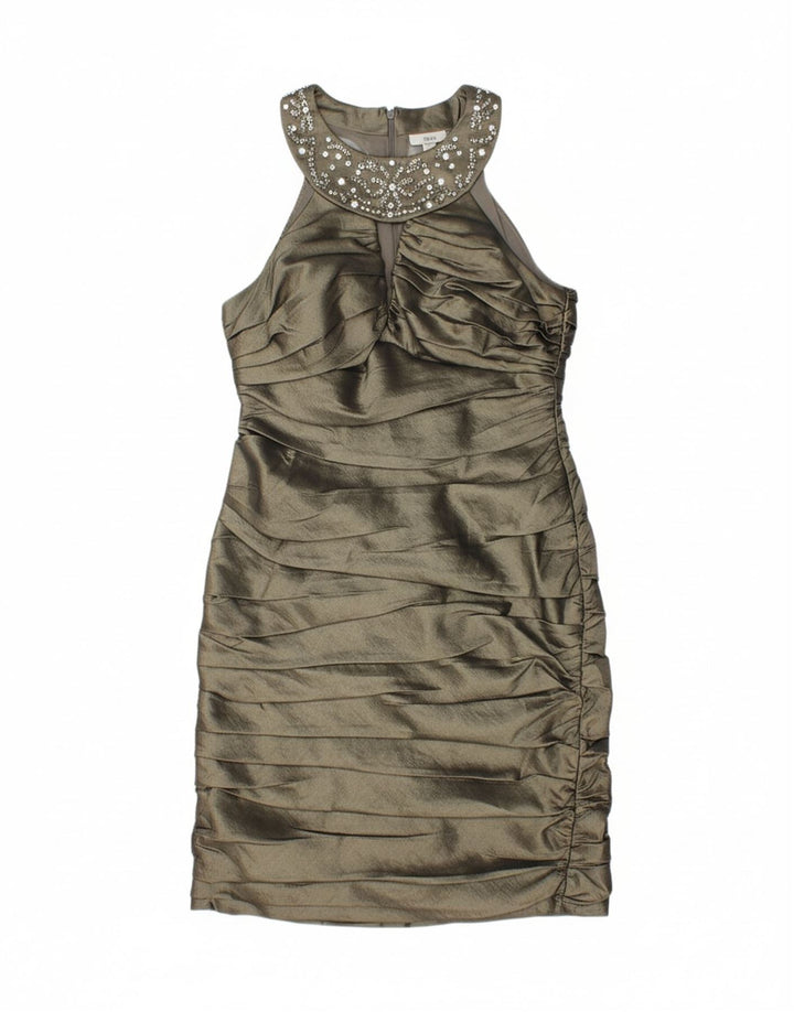 R&M RICHARDS Womens Halter Dress UK 14 Medium Khaki Polyester