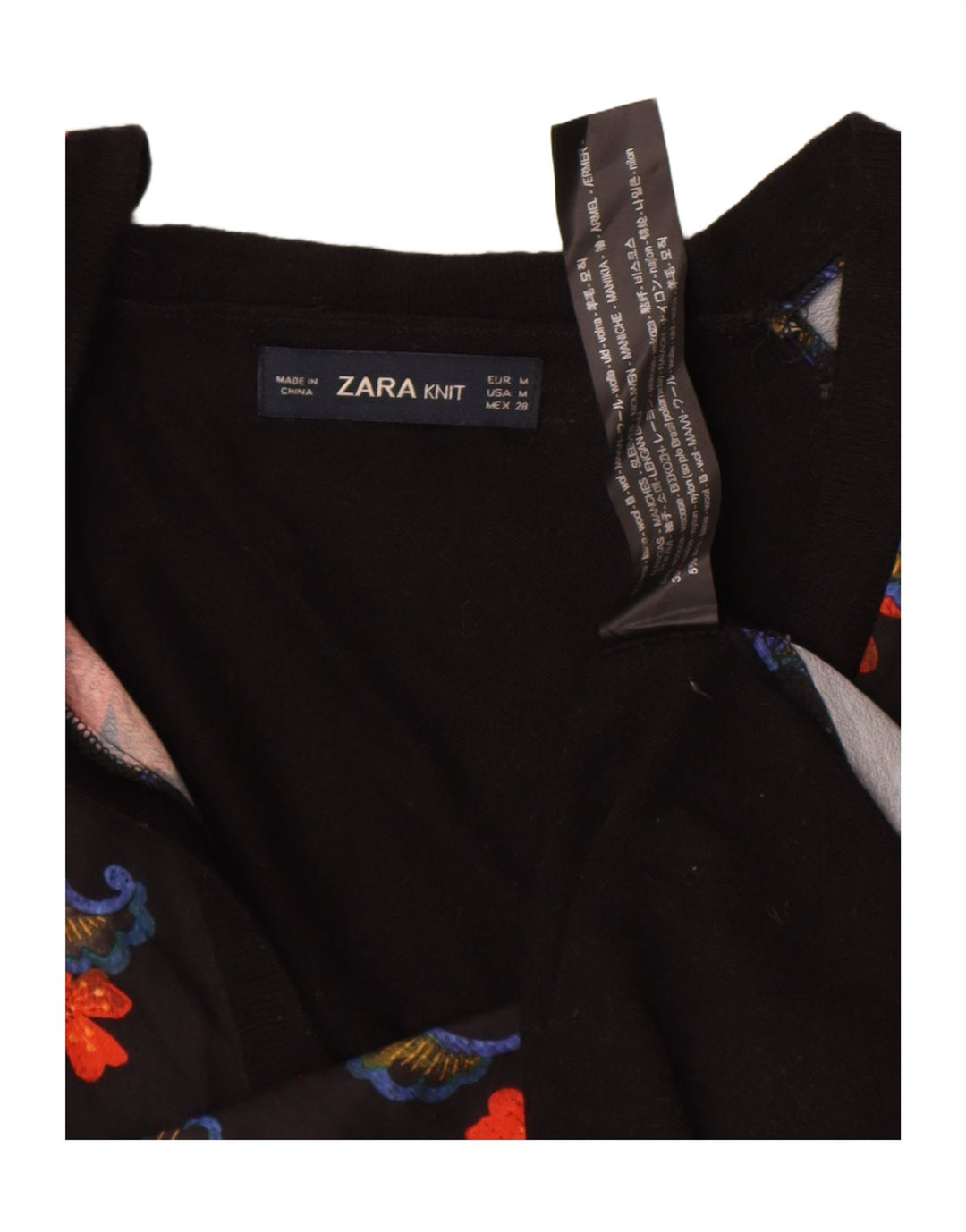 Женский топ Zara с длинным рукавом UK 14, средний черный, с цветочным принтом