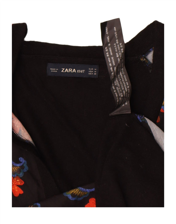 Женский топ Zara с длинным рукавом UK 14, средний черный, с цветочным принтом