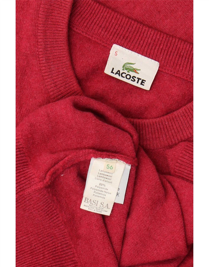 Мужской свитер Lacoste с круглым вырезом, размер 5, большой розовый из овечьей шерсти